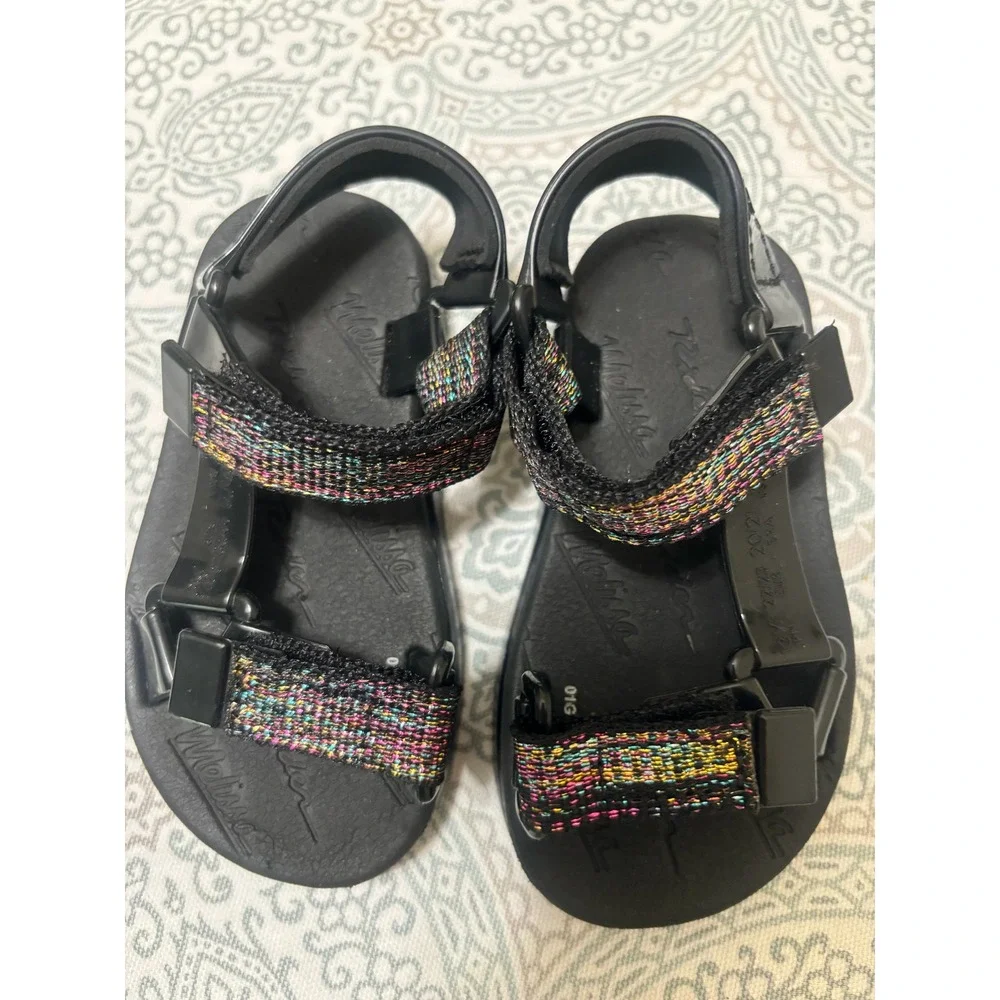 Melissa x Rider Free Girls Black Rainbow Glitter Sport Sandals Size 7 Toddler